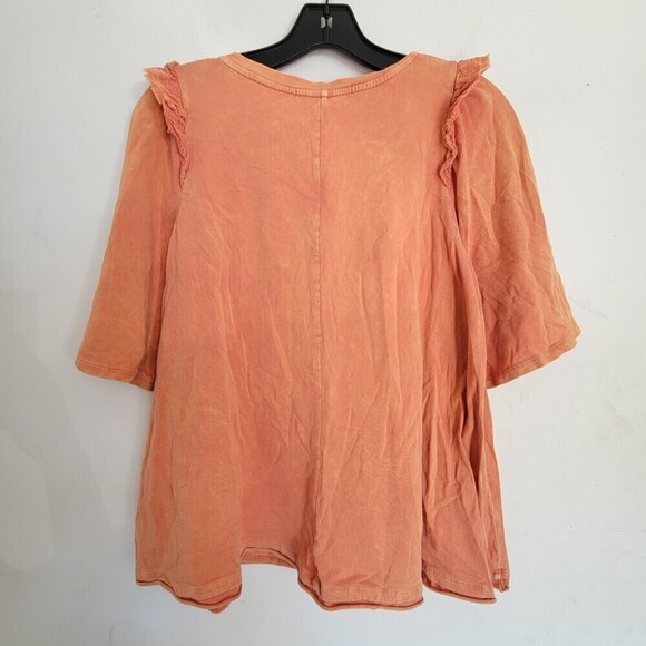 Anthropologie Eri + Ali Flutter Short Sleeve Tie Dye Orange Blouse Top Size Sm - Picture 5 of 11